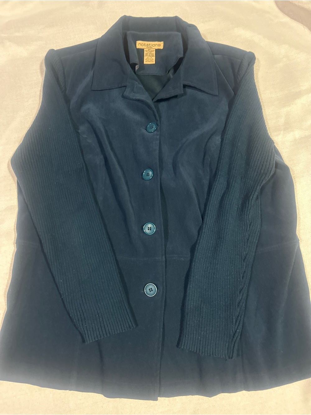 Notations Teal Button-Front Coat with Knit Sleeves